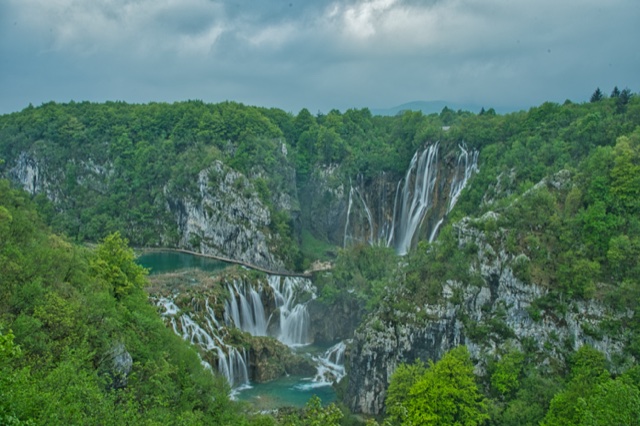 Plitvice Lakes Croatia spring scenery with vibrant green and blue water
